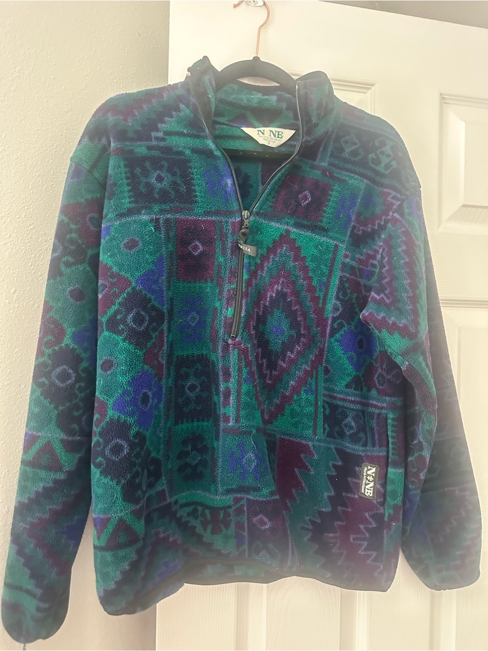 Vintage 90s Fleece Quarter Zip Pullover by North by Northeast Aztec size small
